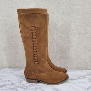 American Eagle Outfitters Vintage Brown Suede Knee High Boots Braided Detail